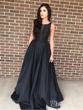 Cheap Black Satin Maxi Formal Dresses A Line Long Plus Size Prom Dresses APD3408-SheerGirl