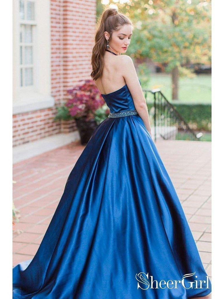 Simple Royal Blue Satin Puffy A-line Prom Dress - Xdressy