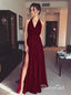 Cheap Burgundy Long Bridesmaid Dresses V Neck Split Formal Dresses ARD1387