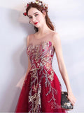 Cheap Burgundy Long Prom Dresses Lace Applique Military Ball Gown Formal Dress ARD2031-SheerGirl