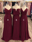Cheap Chiffon Burgundy Mismatched Bridesmaid Dresses Maxi Dress ARD1829