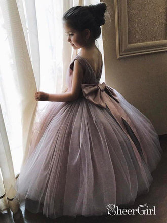 Cheap Cute Mauve Flower Girl Dresses with Bow on the Back ARD1760-SheerGirl