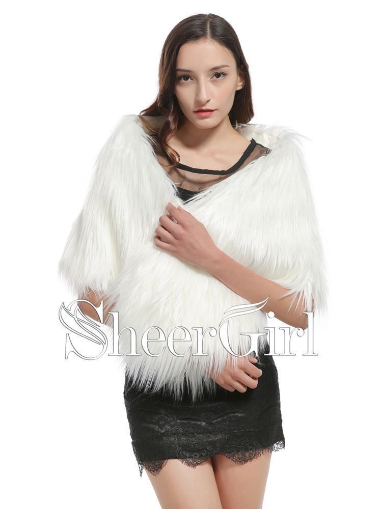 Cheap Faux Fur Bridal Wraps Shrugs Winter Wedding Wrap WJ0005-SheerGirl