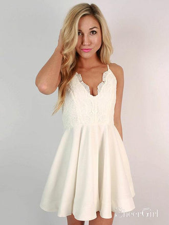 Cheap Ivory Lace Homecoming Dresses Spaghetti Strap Graduation Dress ARD1596-SheerGirl