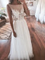 Vestidos de novia de playa de tul marfil baratos, apliques de encaje, vestido de novia transparente AWD1240 