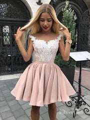 Cheap Lace Appliqued Knee Length Homecoming Dresses for Junior SheerGirl Cheap Lace Appliqued Knee Length Homecoming Dresses for Junior SheerGirl