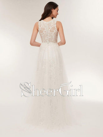 Cheap Lace Wedding Dresses Simple Beach Wedding Dresses for Summer AWD1043-SheerGirl