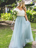 Cheap Light Blue Bridesmaid Dresses Two Piece Tulle Long Bridesmaid Dresses ARD1187-SheerGirl