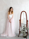 Cheap Light Pink Wedding Dresses Spaghetti Strap Tulle Beach Wedding Dress AWD1196-SheerGirl