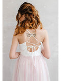 Cheap Light Pink Wedding Dresses Spaghetti Strap Tulle Beach Wedding Dress AWD1196-SheerGirl