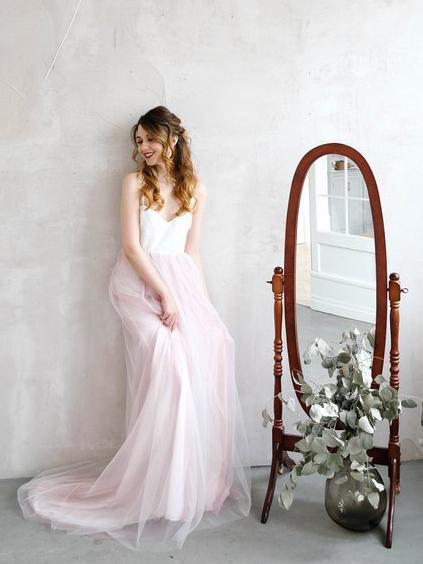 Cheap Light Pink Wedding Dresses Spaghetti Strap Tulle Beach Wedding Dress AWD1196 Cheap Light Pink Wedding Dresses Spaghetti Strap Tulle Beach Wedding Dress AWD1196