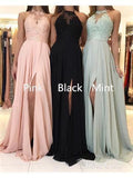 Cheap Long Bridesmaid Dresses Lace Top Chiffon Formal Dress with Slit ARD1389-SheerGirl