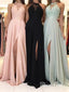 Cheap Long Bridesmaid Dresses Lace Top Chiffon Formal Dress with Slit ARD1389