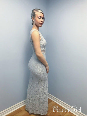 Cheap Long Grey Formal Dresses Sleeveless See Through Lace Prom Dresses APD3311-SheerGirl