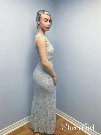 Cheap Long Grey Formal Dresses Sleeveless See Through Lace Prom Dresses APD3311-SheerGirl