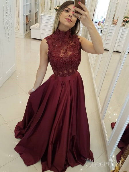 Cheap Maroon Prom Dresses Long Military Ball Gown with High Neck ARD20 SheerGirl Cheap Maroon Prom Dresses Long Military Ball Gown with High Neck ARD20 SheerGirl
