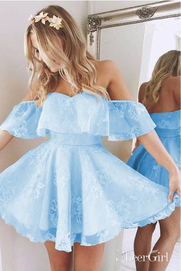 Cheap Off the Shoulder Lace Homecoming Dresses Cute Mini Homecoming Dress ARD1793-SheerGirl