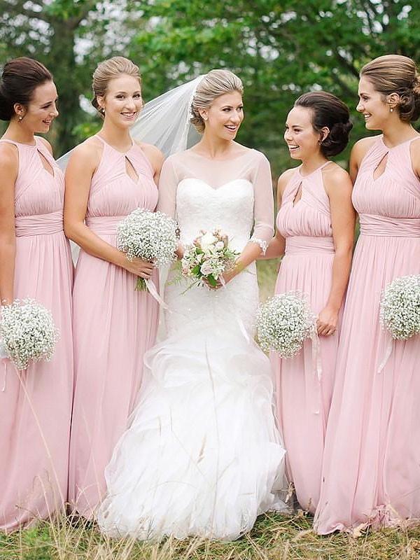 Cheap Pink Bridesmaid Dresses Plus Size Chiffon Long Modest Bridesmaid Dress ARD1163-SheerGirl