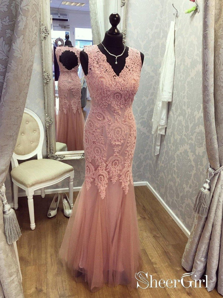 Cheap Pink Formal Evening Dress V Neck Long Lace Beaded Mermaid Prom Dresses 2018 APD3288 Cheap Pink Formal Evening Dress V Neck Long Lace Beaded Mermaid Prom Dresses 2018 APD3288