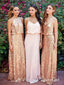 Cheap Pink Lace Sparkly Sequin Gold Mismatched Bridesmaid Dresses PB10102