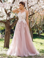 Cheap Pink Vintage Prom Dresses Plus Size Lace Applique Modest Prom Dresses ARD1200