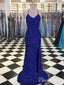 Barato azul real sirena vestidos de fiesta lentejuelas vestido formal con hendidura APD3322 