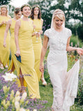 Cheap Sheath Long Bridesmaid Dresses Yellow Formal Dress With Slit ARD2351-SheerGirl