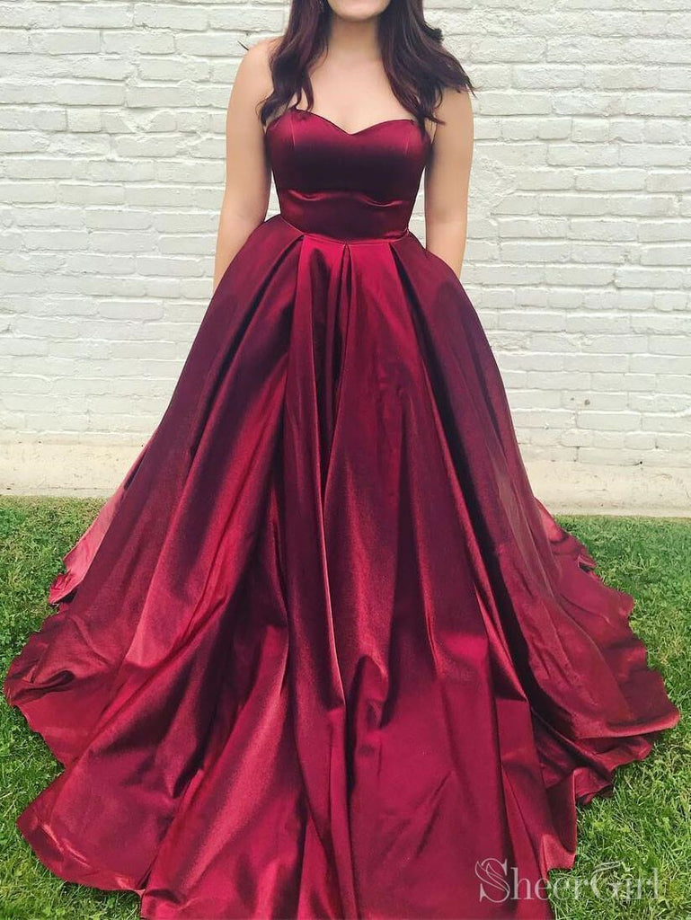 Cheap Simple Burgundy Long Prom Dresses with Pockets ARD2162-SheerGirl