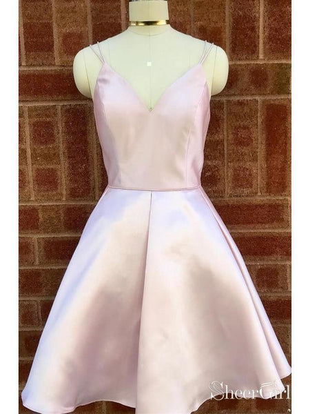 Cheap Spaghetti Strap Satin Light Pink Simple Homecoming Dresses ARD17 –  SheerGirl
