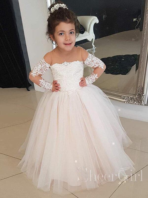 chinese dress ladies Cheap Tulle Sleeveless Light Pink Princess Ball Gown Flower Girl Dress –  SheerGirl main image 1