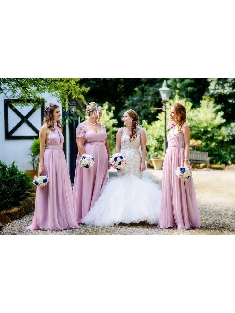 Chiffon Long Maxi Cheap Lilac Mismatched Bridesmaid Dresses with Sleeves APD3498-SheerGirl