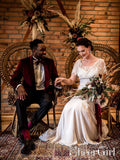 Chiffon Sheath Off Shoulder Wedding Dress Deep Back V Lace Wedding Gown AWD1682-SheerGirl