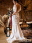 Vestido de novia de gasa con hombros descubiertos y espalda profunda, vestido de novia de encaje en V AWD1682 