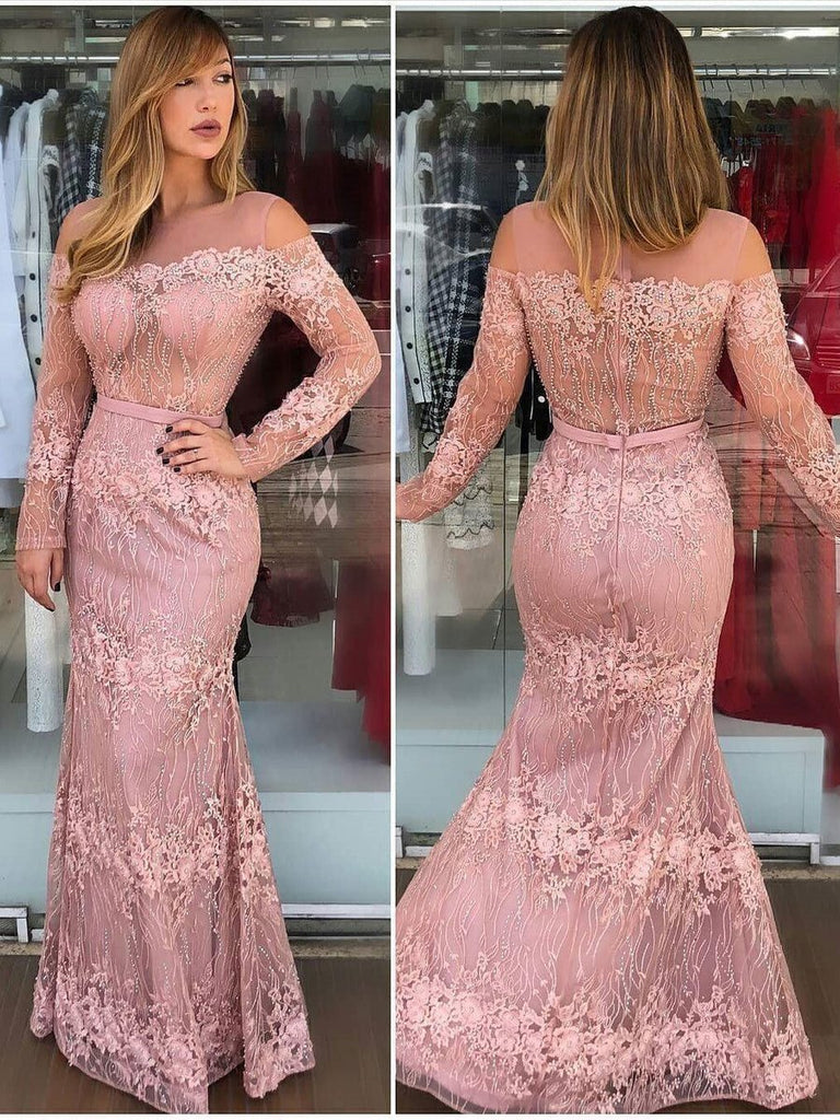 Pink Maxi Long Chiffon Evening Gowns With Sleeves