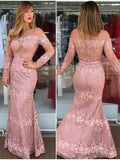 Cold Shoulder Dusty Rose Lace Mermaid Formal Evening Ball Gowns Long Sleeves APD3431-SheerGirl