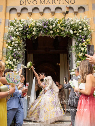 Colorful Ball Gown Tulle Wedding Dress V Neck Wedding Gown AWD1929B-SheerGirl