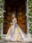 Colorful Ball Gown Tulle Wedding Dress V Neck Wedding Gown AWD1929B