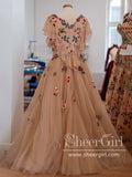 Colorful Garden Floral Lace Ruffle Sleeves Floor Length Prom Dress ARD2772-SheerGirl