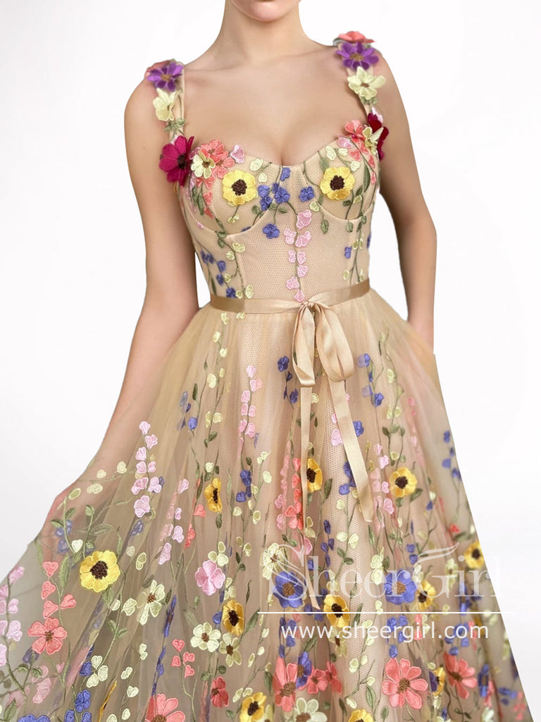 Colorful Sun Flowers Prom Gown Corset Bodice A Line Prom Dress ARD2632 SheerGirl Colorful Sun Flowers Prom Gown Corset Bodice A Line Prom Dress ARD2632 SheerGirl