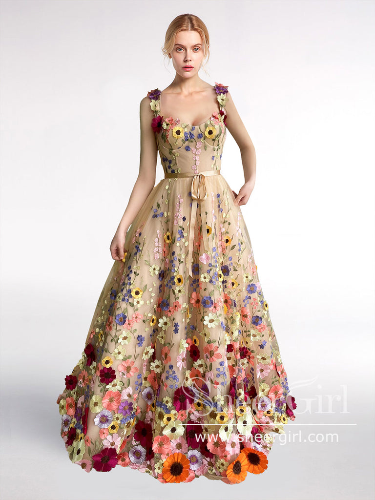 Colorful Sun Flowers Prom Gown Corset Bodice A Line Prom Dress ARD2632 SheerGirl Colorful Sun Flowers Prom Gown Corset Bodice A Line Prom Dress ARD2632 SheerGirl