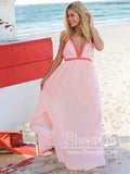 Contrast Colored Chiffon Long Dress with High Slit Eyelets Decoration Prom Dress ARD2578-SheerGirl
