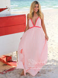 Contrast Colored Chiffon Long Dress with High Slit Eyelets Decoration Prom Dress ARD2578-SheerGirl