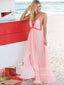 Contrast Colored Chiffon Long Dress with High Slit Eyelets Decoration Prom Dress ARD2578