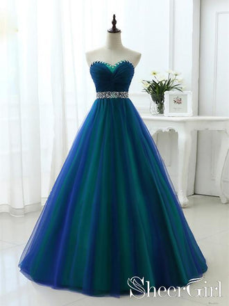 Contrast Colored Sweet Heart Neckline Rhinestones Sash Prom Dresses ARD2506-SheerGirl