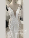 Contrast Colored Wedding Gown Gorgeous Lace V Neck Wedding Dress with Corset Back AWD1814-SheerGirl