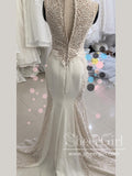 Contrast Colored Wedding Gown Gorgeous Lace V Neck Wedding Dress with Corset Back AWD1814-SheerGirl