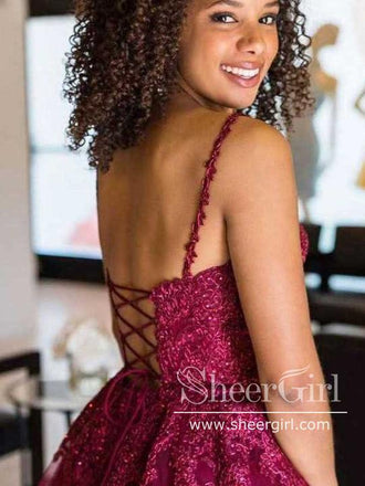 Corded Appliqued V Neck Cocktail Dress Corset Back Homecoming Dress ARD2649-SheerGirl