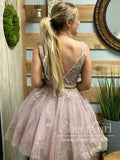 Corded Lace V Neckline Sparkly Short Prom Dress with Beadings Homecoming Dress ARD2625-SheerGirl
