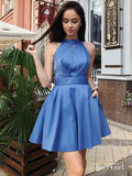 Cornflower Blue Mini Simple Homecoming Dresses Open Back Little Black Dress ARD1683-SheerGirl