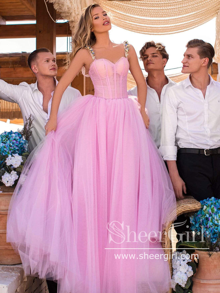 Sheer-Corset Strapless Long Prom Ball Gown - PromGirl